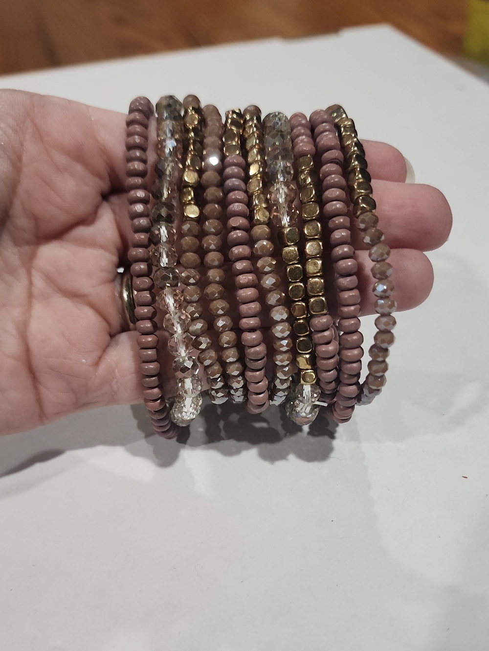 Stacked Mauve Beaded Stretch Bracelet Set